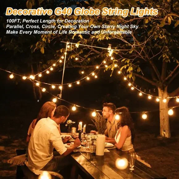 Outdoor G40 LED Globe String Lights 200ft (100feet *2) Waterproof Shatterproof